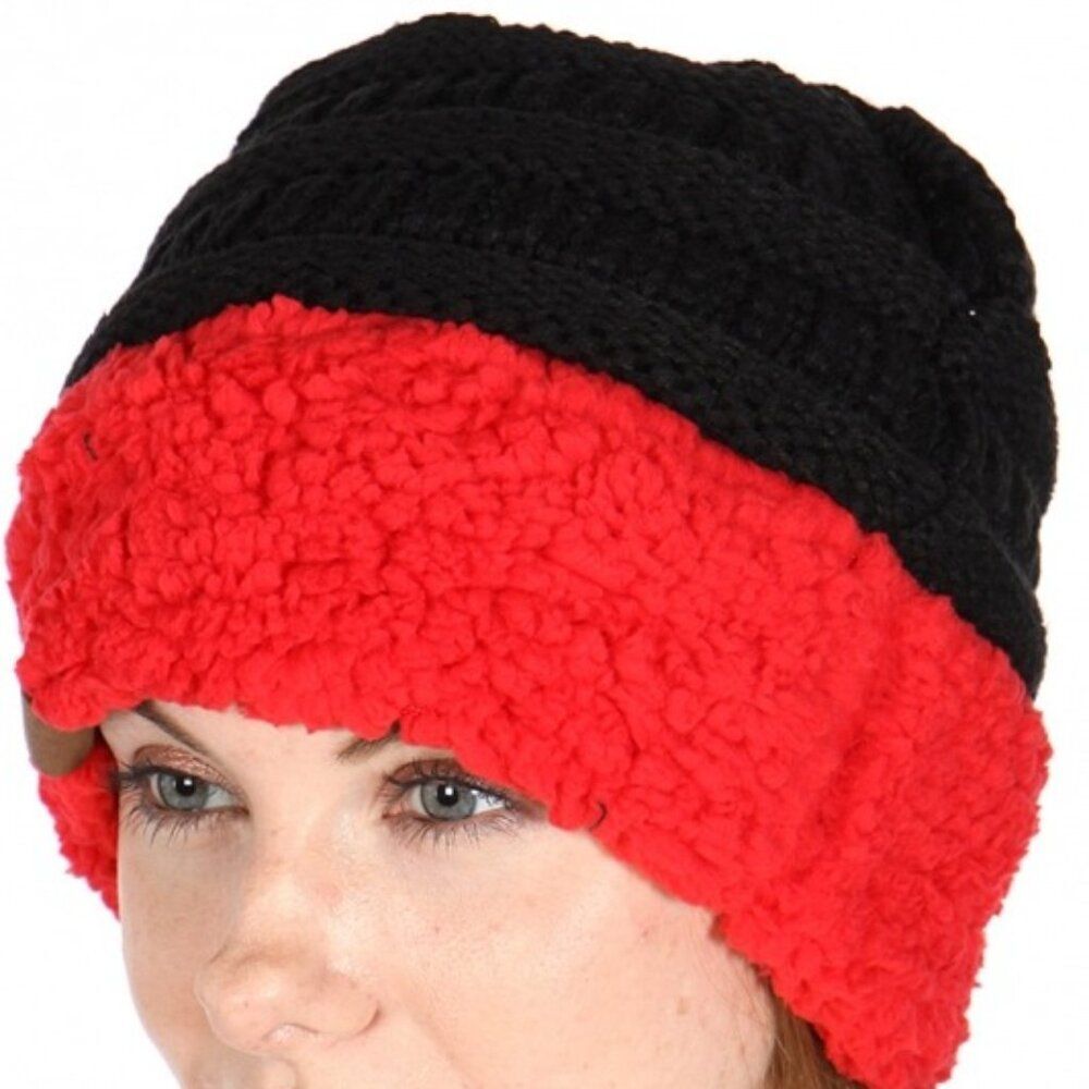 Heimish USA Beanie Winter Sherpa Fleece Cap Cozy Cuff Solid Knit Red Hat